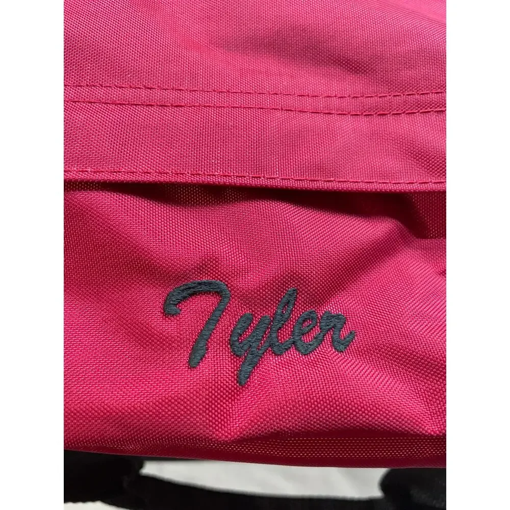 L.L.Bean Duffle Bag Red & Black Nylon Travel Gym Tote Tyler Name Embroidered